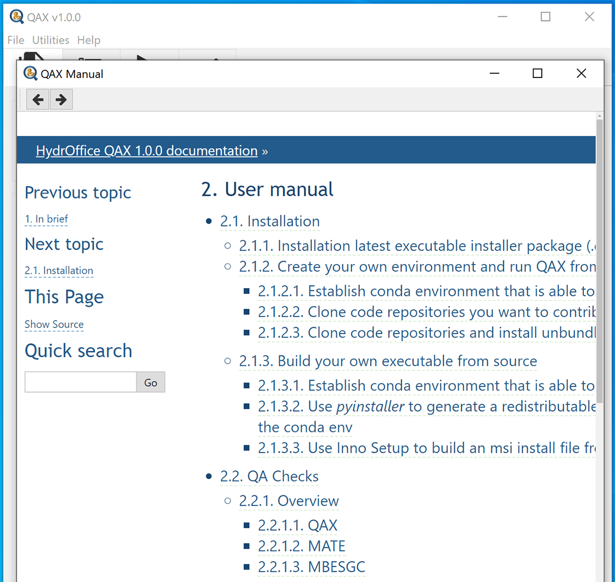 The QAX user manual is divided into topics for easy navigation, addressing installation and use of the three plug-ins. A search box also helps users find relevant help, quickly