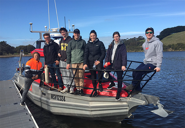Deakin University 1st year Marine Biology students learning about sonar mapping aboard the RV Yolla. Photo credit: Dan Ierodiaconou