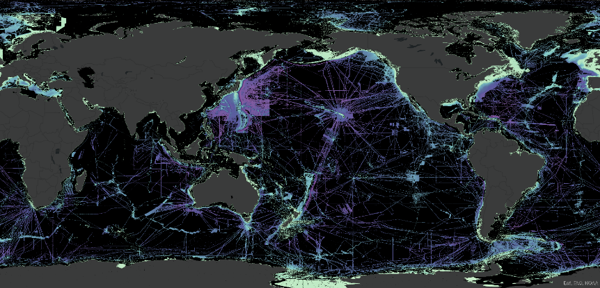 Global display of seabed mapping coverage provided by the global multiresolution topography sythesis. Currently only 20.6 % is mapped.